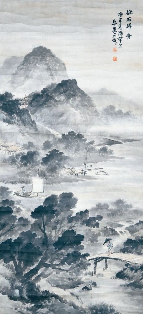 吳石仙 山水立軸 96*44cm