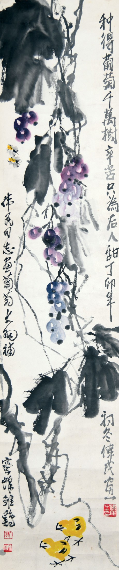 陳大羽  花鳥(niǎo)立軸 136*29cm