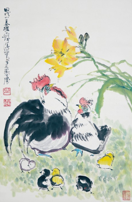 程十發(fā)  雞立軸	68*42cm