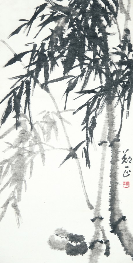 鄭正 竹葉立軸 83*43cm