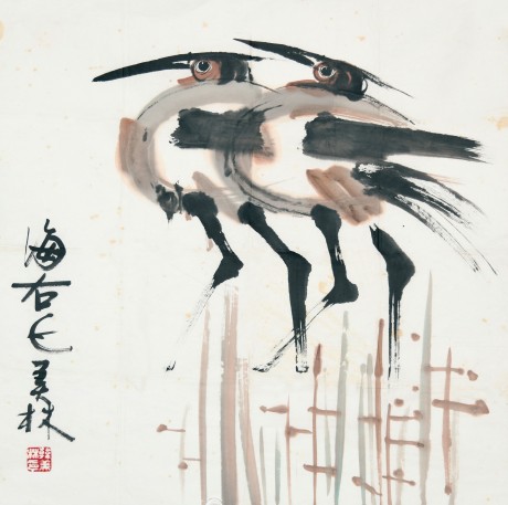 韓美林  鳥(niǎo)單片	68*68cm