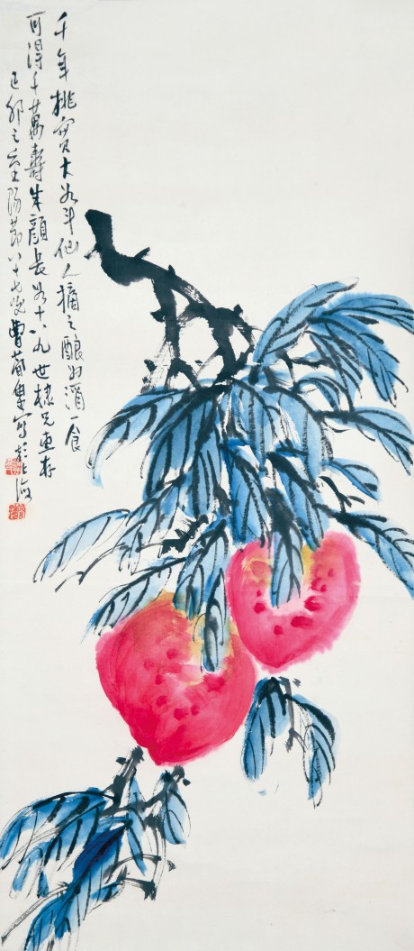 曹簡(jiǎn)樓  壽桃立軸 78×48CM