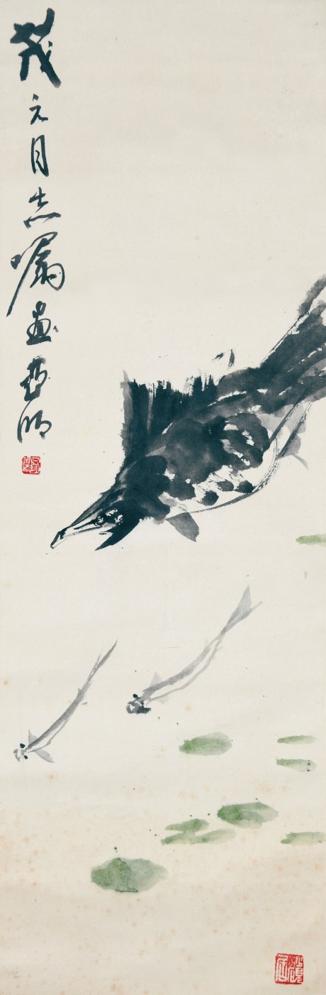 亞明  魚立軸	101×34CM