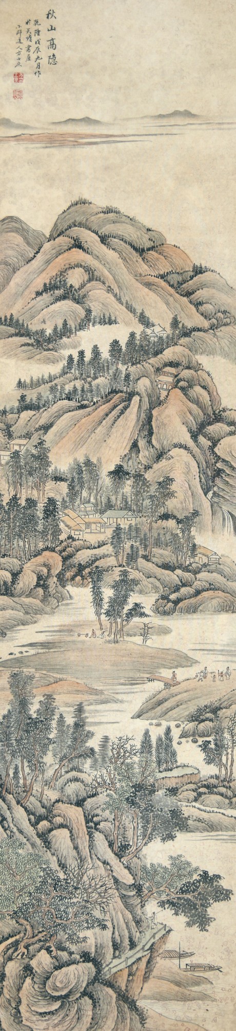 方士庶  山水立軸	172×41CM