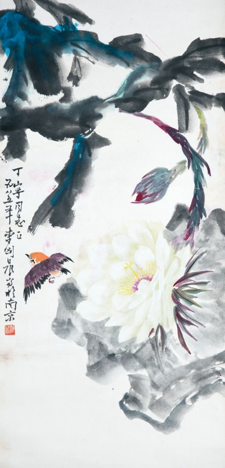 李劍晨  花鳥立軸 68×33CM