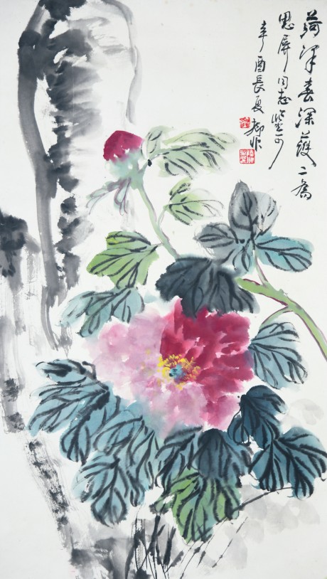 陸抑非  花卉立軸	70×39CM