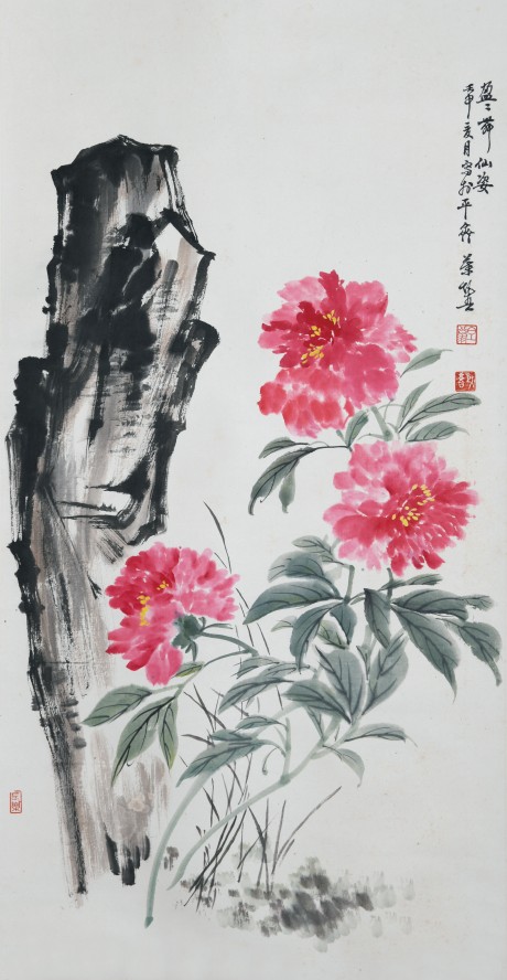 葉矩吾  花鳥立軸	98×50CM