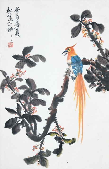 吳野洲  花鳥立軸	69×45CM