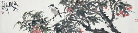 崔進(jìn)  花鳥鏡片 134×34CM